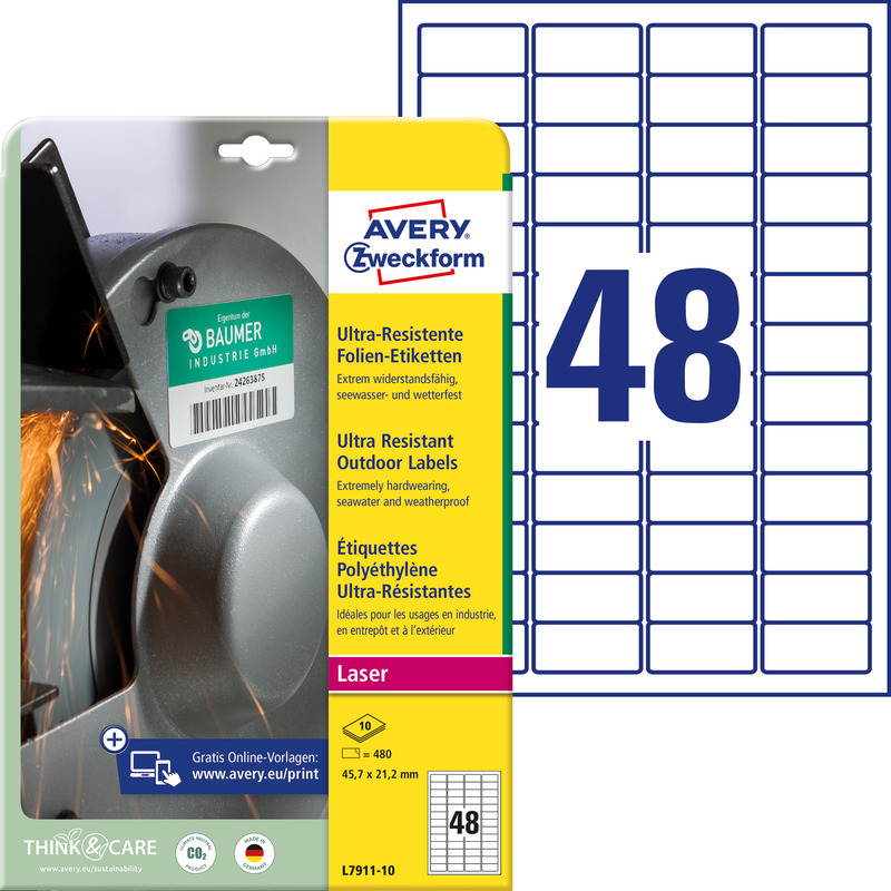 0303202669a72268eb3f7.jpeg ETYKIETY A4 AVERY 45,7*21,2mm POLIETYLEN BIAŁE (10) - obrazek 1