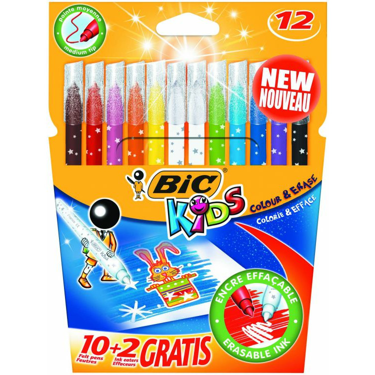 0303202669a722a3be6e6.jpeg FLAMASTRY BIC COLOUR&ERASE 12 KOLORÓW - obrazek 1