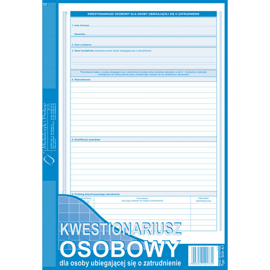 0303202669a72495b7d0e.jpeg KWESTIONARIUSZ OSOBOWY DLA OSOBY UBIEGAJĄCEJ SIĘ O ZATRUDNIENIE A4 (OFFSET) - obrazek 1