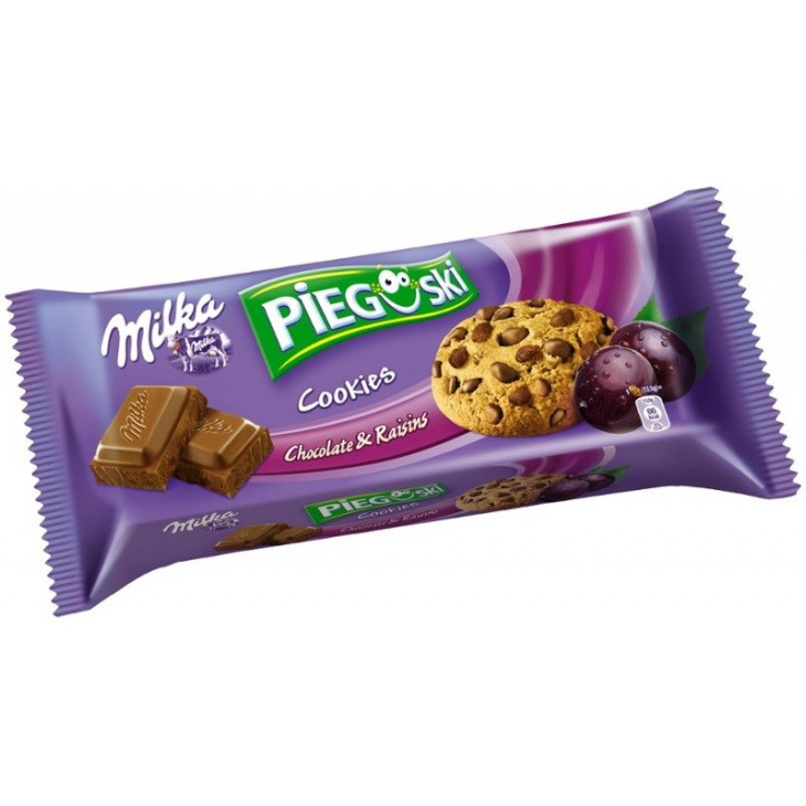 0303202669a7261b13adf.jpeg PIEGUSKI MILKA z CZEKOLADĄ i RODZYNKAMI 135g - obrazek 1