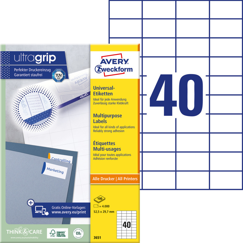 0303202669a7291f8c317.jpeg ETYKIETY A4 AVERY 52,5*29,7mm BIAŁE (100) - obrazek 1