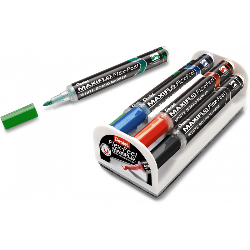 0303202669a73a999b8b9.jpeg Markery do tablic Pentel Maxiflo Flex-Feel MWL5S (+ czyścik) 4 kolory - obrazek 1