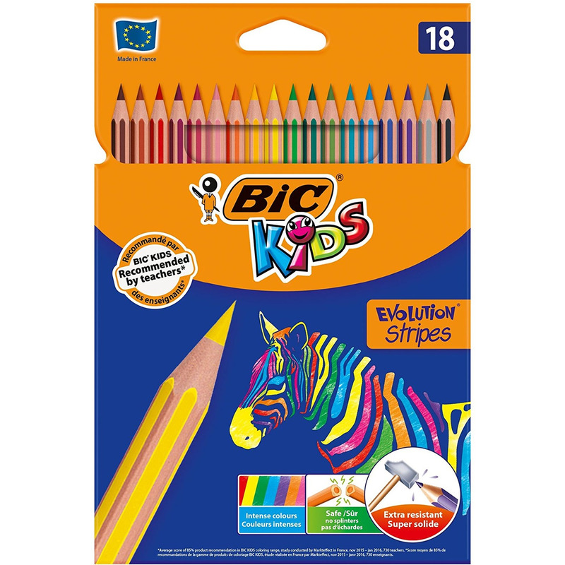 0403202669a77875a8bb0.jpeg Kredki ołówkowe BiC Kids Evolution Stripes 18 kolorów - obrazek 1