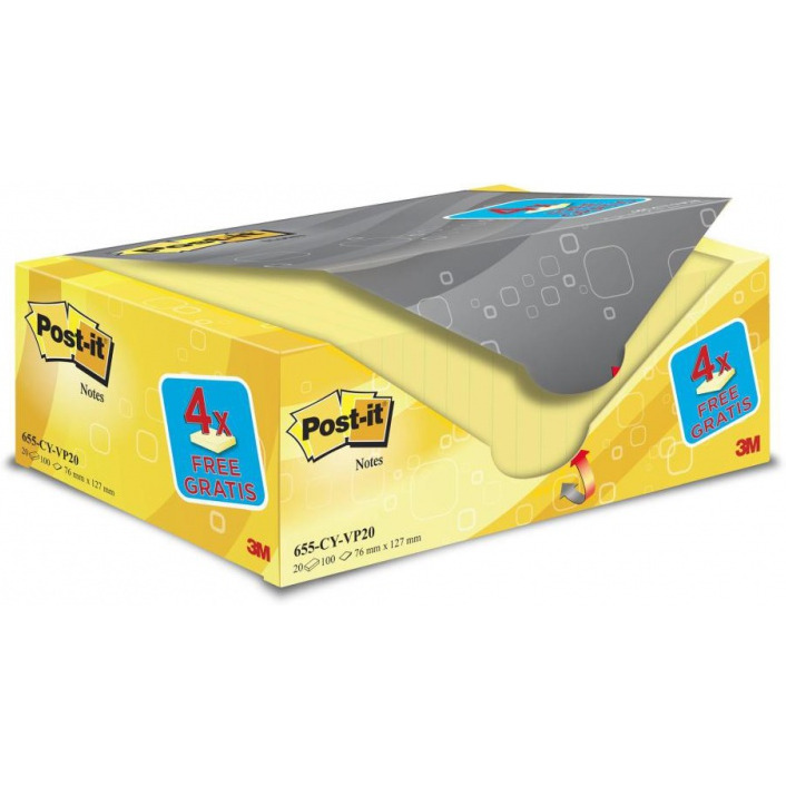 0403202669a7d8d31f85c.jpeg Karteczki Post-it 76x127mm (655CY-VP20) żółte (20x100) - obrazek 1