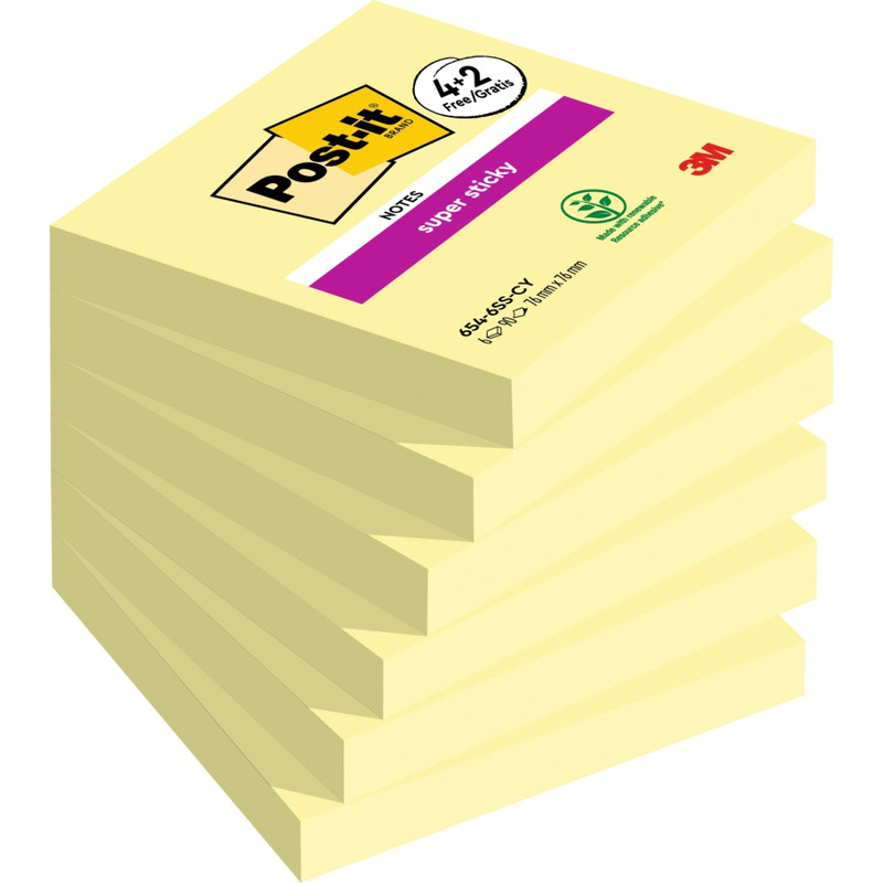0403202669a7d8d6a3807.jpeg Karteczki Post-it 76x76mm (654-P6SSCY) żółte (6x90) - obrazek 1
