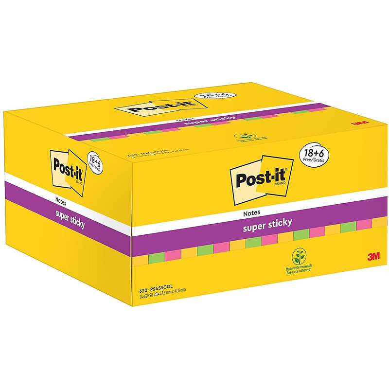 0403202669a7d8d79c676.jpeg Karteczki Post-it Super Sticky 47.6x47.6mm (622-P24SSCOL) mix kolorów (24x90) - obrazek 1