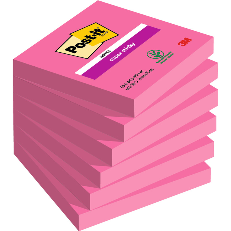 0403202669a7d9b0af968.jpeg Karteczki Post-it Super Sticky 76x76mm (654-6SS-PNK) fuksja (90) - obrazek 1