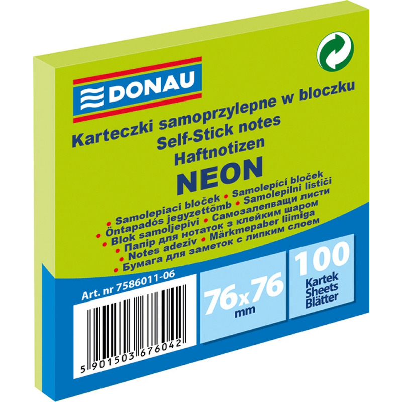 0403202669a7da7c59f70.jpeg Karteczki Donau 76x76mm neon zielone (100) - obrazek 1