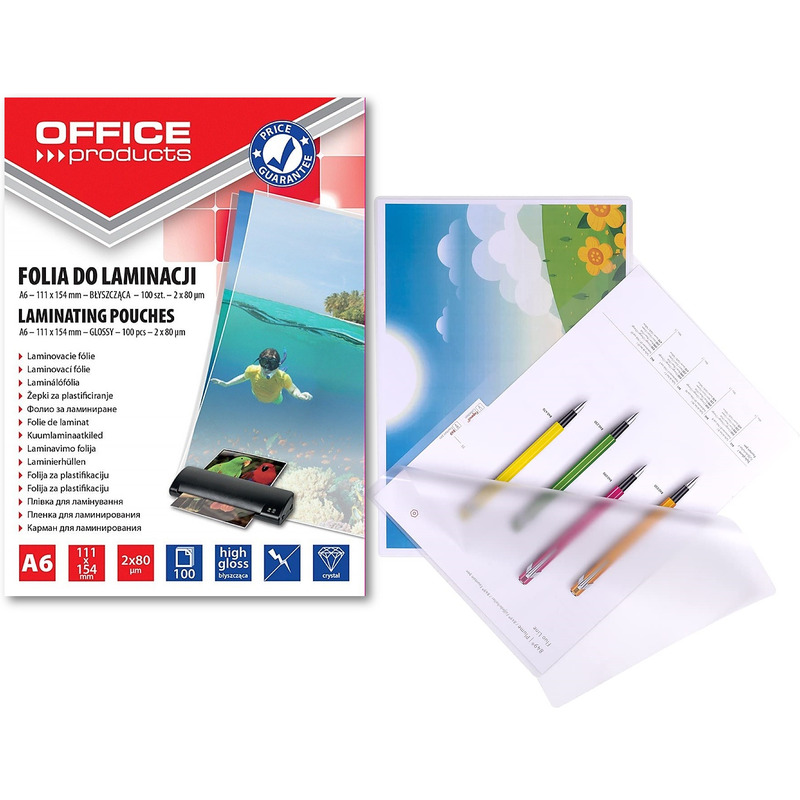 0403202669a7dab5f3f39.jpeg Folia laminacyjna Office Products A6 2x80µm błyszcząca (100) - obrazek 1