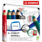Kredki do tablic Stabilo MARKdry (+ temperówka i ściereczka) 4 kolory
