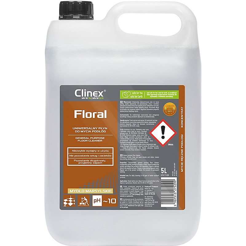 0403202669a7de2095d4a.jpeg Uniwersalny płyn do mycia podłóg CLINEX Floral, mydło marsylskie, 5l - obrazek 1