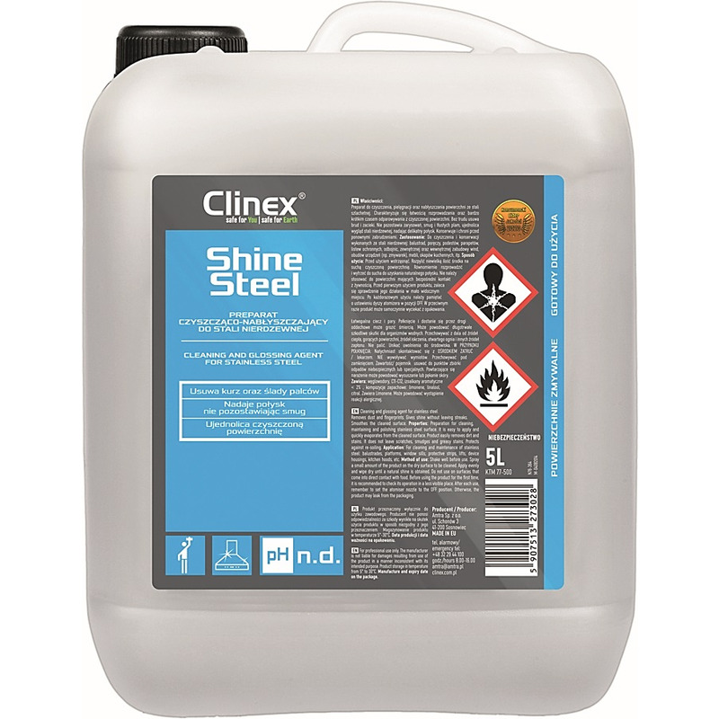 0403202669a7de29b0fe2.jpeg Preparat czyszcząco-nabłyszczający CLINEX Shine Steel 5L, do stali nierdzewnej - obrazek 1