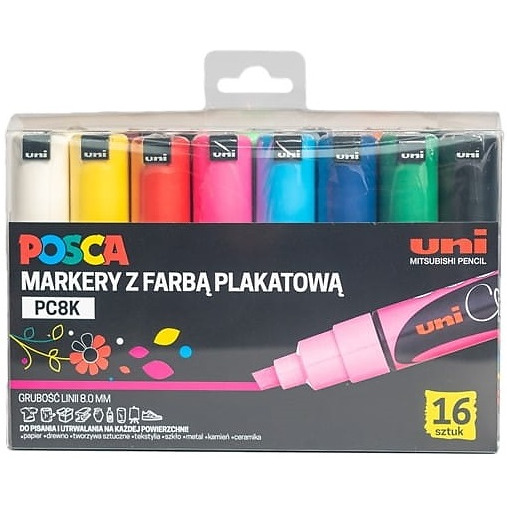 0403202669a7e07b14c20.jpeg Markery z farbą plakatową Uni POSCA PC-8K 16 kolor - obrazek 1