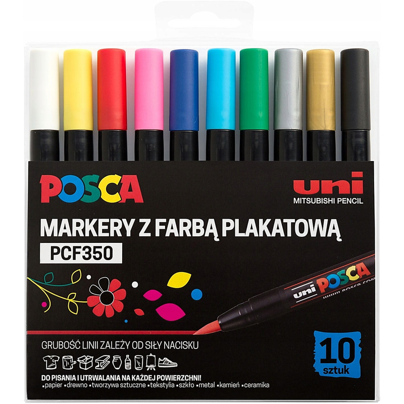 0403202669a7e0924462d.jpeg Markery z farbą plakatową Uni POSCA PCF-350 10 kol - obrazek 1